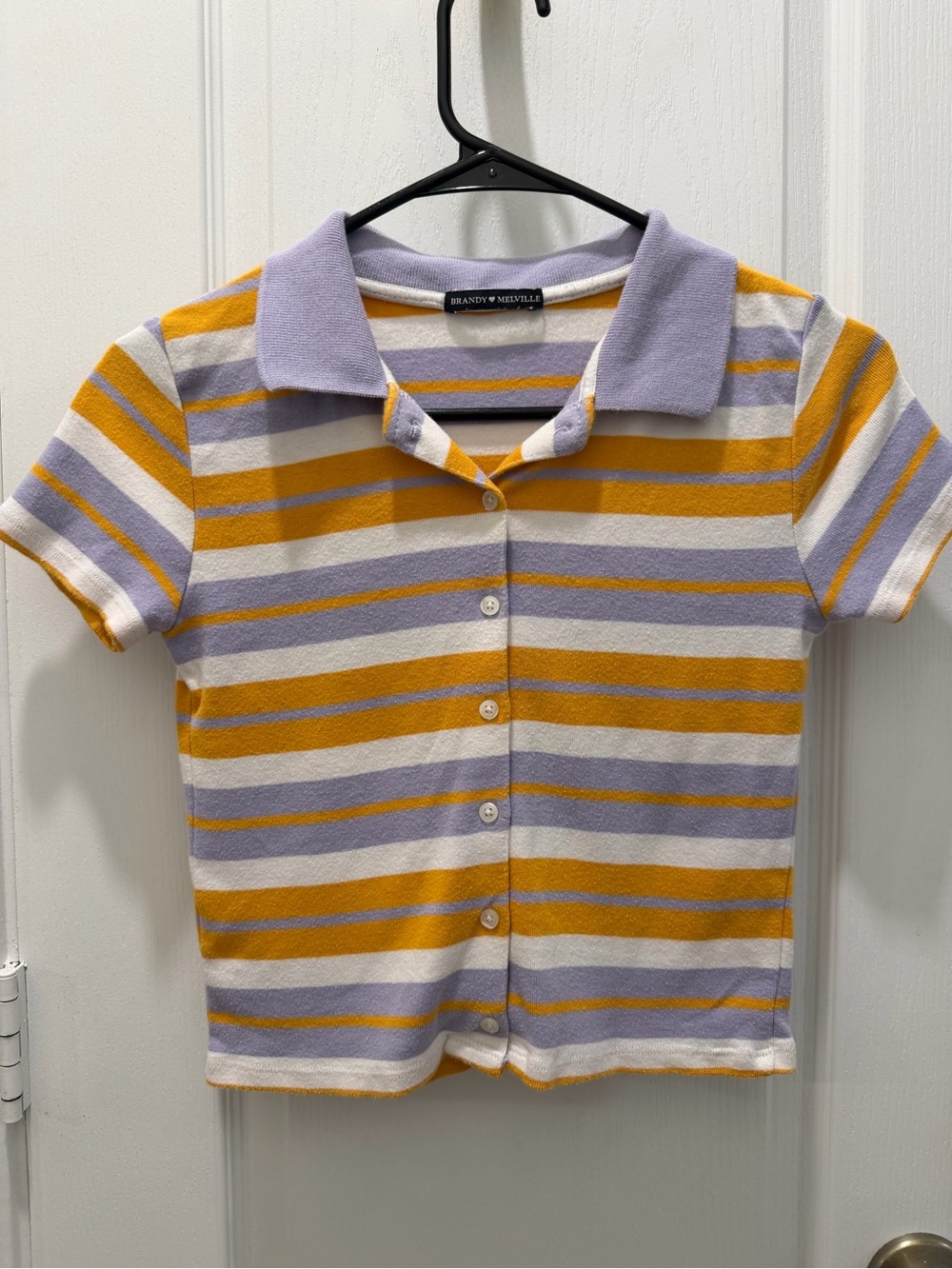 Brandy Melville Lavender, Mustard & White Striped Polo Top